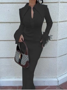Women's Fashion Lapel Banquet Feather Long Gown Dresses