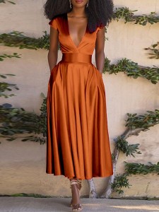 Women's Fashion Sexy V-Neck Wrap Sleeve Big Swing Dresses