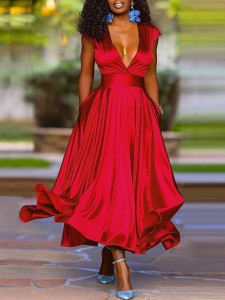 Women's Fashion Sexy V-Neck Wrap Sleeve Big Swing Dresses