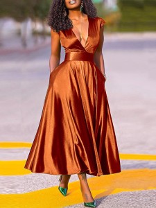 Women's Fashion Sexy V-Neck Wrap Sleeve Big Swing Dresses