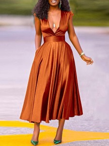 Women's Fashion Sexy V-Neck Wrap Sleeve Big Swing Dresses