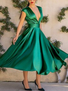 Women's Fashion Sexy V-Neck Wrap Sleeve Big Swing Dresses