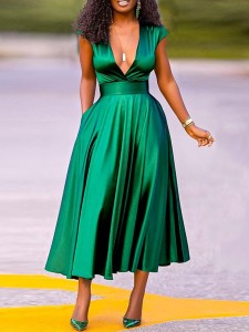 Women's Fashion Sexy V-Neck Wrap Sleeve Big Swing Dresses