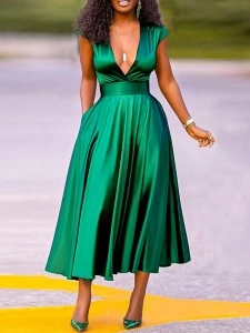 Women's Fashion Sexy V-Neck Wrap Sleeve Big Swing Dresses