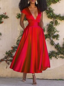 Women's Fashion Sexy V-Neck Wrap Sleeve Big Swing Dresses