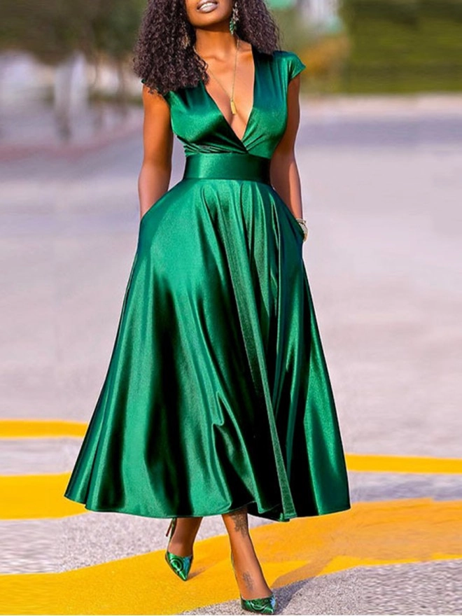 Women's Fashion Sexy V-Neck Wrap Sleeve Big Swing Dresses