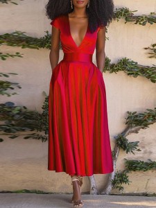 Women's Fashion Sexy V-Neck Wrap Sleeve Big Swing Dresses