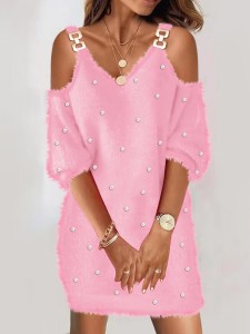Women's Fashion V-Neck Beaded Casual Dress
