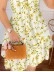 Women's floral printed lantern short sleeved square neck dress short skirt yellow