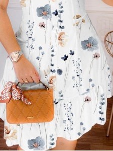 Women's Fresh Flower Print Lantern Short Sleeve Square Neck Dress