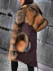 Women's fur collar patchwork autumn and winter coat