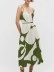 Women's halter pleated waist print dress long skirt