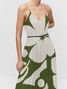 Women's halter pleated waist print dress long skirt