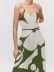 Women's halter pleated waist print dress long skirt