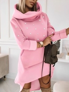 Women's High Neck Hooded Mid-Length Sweatshirt