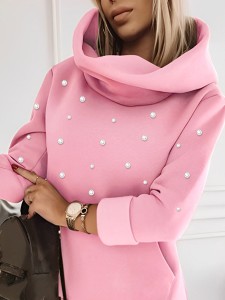Women's High Neck Hooded Mid-Length Sweatshirt
