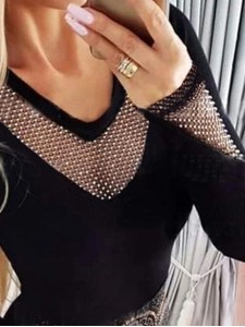 Women's hollowed out bright diamond patchwork top