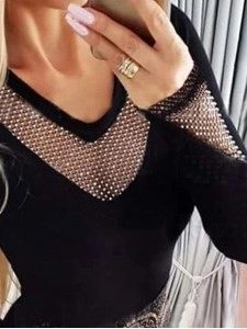 Women's hollowed out bright diamond patchwork top