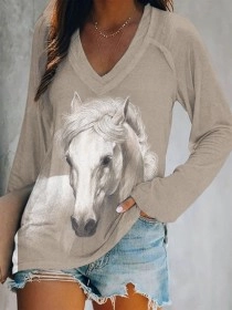 Women's Horse Art Painting Long Sleeve T-Shirt