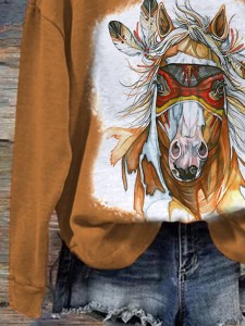 Women's Indian Horse Print Hooded Sweatshirt