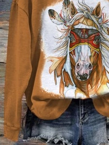Women's Indian Horse Print Hooded Sweatshirt