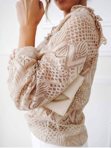 Women's lace ruffled long sleeved shirt