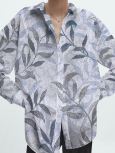 Women's lapel loose printed shirt