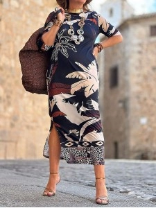 Women's Leaf Print Casual Dresses