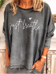 Women's letter printed round neck long sleeved T-shirt
