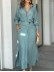 Women's Linen Blend Pocket Slit Shirt Midi Dress