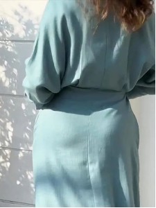 Women's Linen Blend Pocket Slit Shirt Midi Dress