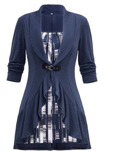 Women's long sleeve fake 2 printed patchwork tops