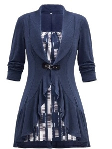 Women's long sleeve fake 2 printed patchwork tops