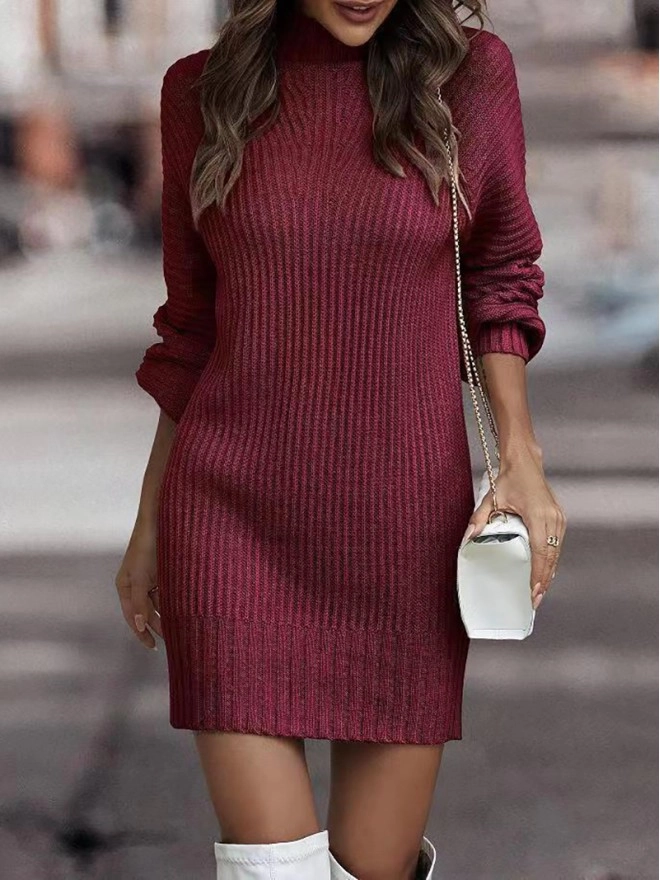 women's long sleeve turtleneck sweater dress