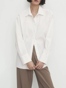 Women's long-sleeved white shirt with lapels