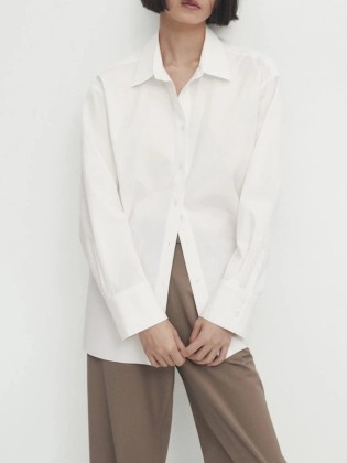 Women's long-sleeved white shirt with lapels