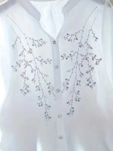 Women's loose cotton linen embroidered shirt