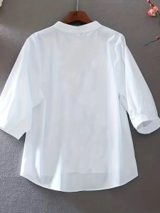Women's loose cotton linen embroidered shirt