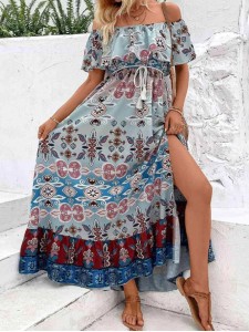 Women's Off Shoulder Split Holiday Dress