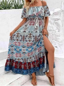 Women's Off Shoulder Split Holiday Dress