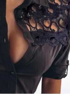 Women's Patchwork Lace Button Down Shirt