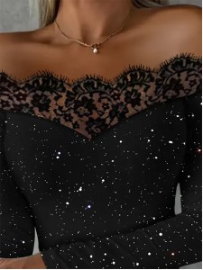 Women's patchwork lace slim fitting top