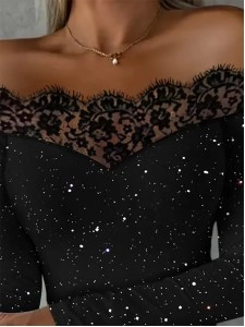 Women's patchwork lace slim fitting top