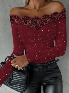 Women's patchwork lace slim fitting top
