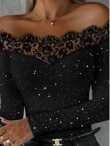 Women's patchwork lace slim fitting top