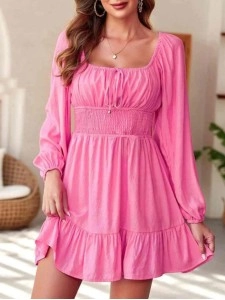 Women's pink bubble sleeved dress