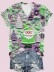 Women's Pink Santa Claus Print V-Neck T-Shirt