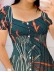 Women's plant printed lantern short sleeved square neck dress short skirt