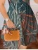 Women's plant printed lantern short sleeved square neck dress short skirt
