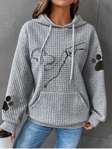 Women's puppy printed waffle sweater